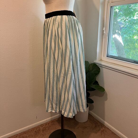 Future Collective Green Vertical Striped Retro A Line Elastic Waist Size XL - Picture 4 of 10